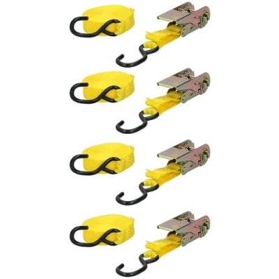 Image de Dunlop Lot de 4 Sangles d&#039;arrimage avec cliquet 350 kg Max. Longueur : 5 m Nylon Noir/Jaune