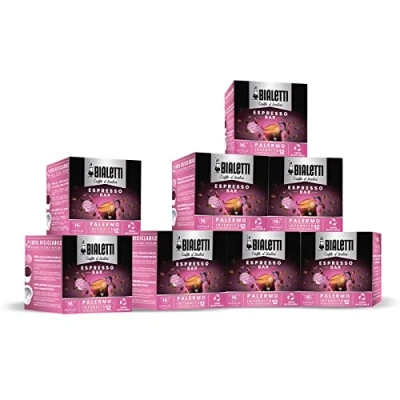 Image de Bialetti Caffè d&#039;Italia, Multipack 128 Capsules, 8 Boîtes de 16 Palerme, Intensité 12, Compatible avec les Machines à Système Fermé Bialetti, 100 % Aluminium