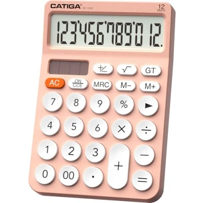 Image de CATIGA SD 1292 Calculatrice de bureau à 12 chiffres avec grand écran LCD, 4 fonctions, bouton, double alimentation solaire et batterie, fonction standard pour bureau, maison, école,