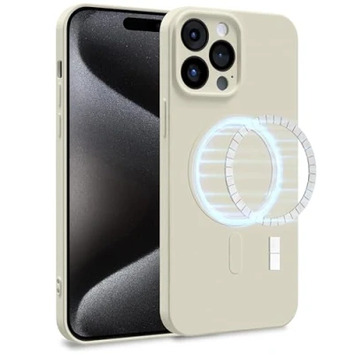 Image de MyGadget Coque Silicone [ Compatible avec MagSafe ] Apple iPhone 15 Pro Max Case TPU Souple &amp; Soft Doublure Microfibre Cover Protection Blanc Cassé