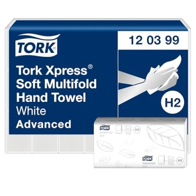 Image de Tork Xpress Grands essuie mains interfoliés blancs H2, Advanced, 2 plis, absorbants, 21 x 136 feuilles, 120399