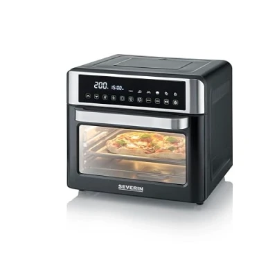 Image de SEVERIN Mini four et Friteuse à Air chaud 12 en 1, posable 25 L, Grande capacité Multifonction 2 200 W avec Ecran tactile, Noir/Inox