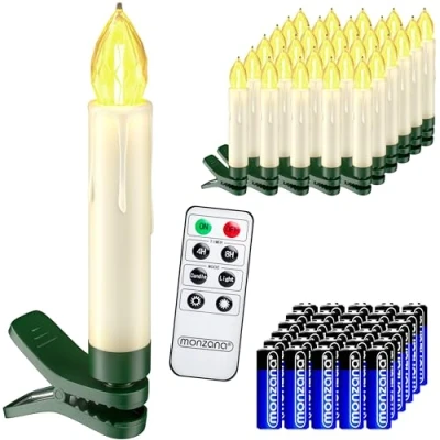 Image de DEUBA® 30x bougie LED de Noel blanc chaud sans câble décoration lumineuse aspect cire piles incluses minuterie