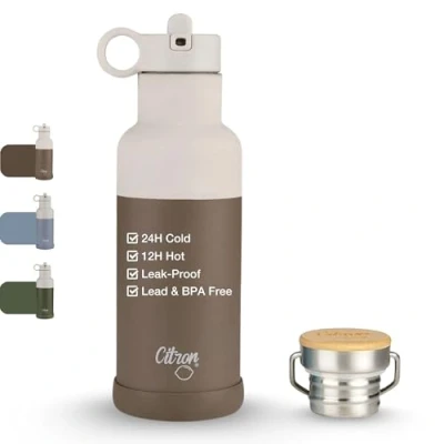 Image de Citron bouteille d&#039;eau isotherme en acier inoxydable de 500 ml/750 ml, garde les boissons froides 24 heures et chaudes 12 heures, dispose 2 couvercles anti fuite (couvercle