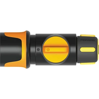 Image de Fiskars Raccord de Tuyau, Taille universelle, Ø 9 mm (3/8&quot;), Points contact SoftGrip, 60 g, noir/orange/jaune, On/Off, 1027085