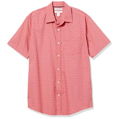 Image de Amazon Essentials Chemise en Popeline à Manches Courtes Coupe Régulière Homme, Rose Corail Blanc Points, XS