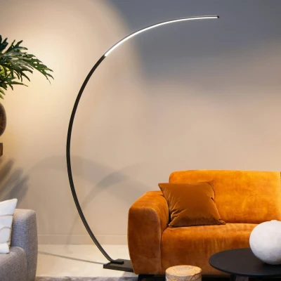 Image de Lucide Lampadaire arqué LED Curve, noir, 2700 K, hauteur 192, intensité variable