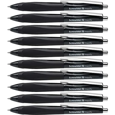 Image de Schneider Haptify Lot de 10 Stylos à bille rétractables et rechargeables avec technologie Viscoglide Encre noir