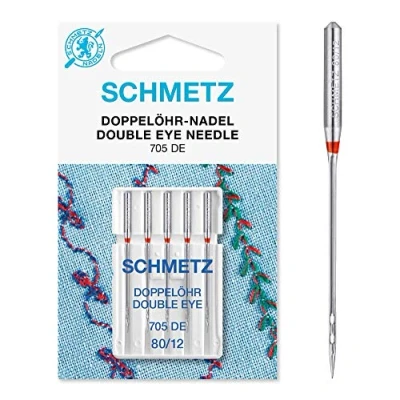 Image de Schmetz Aiguilles pour machine à coudre (89 types/tailles) Enfile aiguille inclus, Single Packet, Double Eye 80/12 + Threader