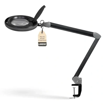 Image de Lumeno lampe loupe LED 8513SW intensité variable, avec grande lentille en verre 152 mm, luminosité réglable, convient comme de travail, aide à la lecture, 3 dioptries Noir