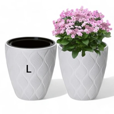 Image de MELTOM Pot de Fleurs, Cache avec Insert Amovible, Effet 3D Rond, décoratif (Blanc, L 42 cm)