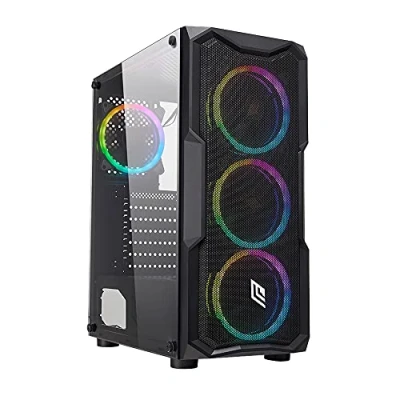 Image de Noua Smash S1 Black Case ATX PC Gaming 0,45 mm SPCC 3 x USB3.0/2.0 Front Metal Mesh 4 Ventilateurs Dual Halo RGB Rainbow Addressable 5 V ADD Panneau latéral en Verre trempé (L P L : 450 370