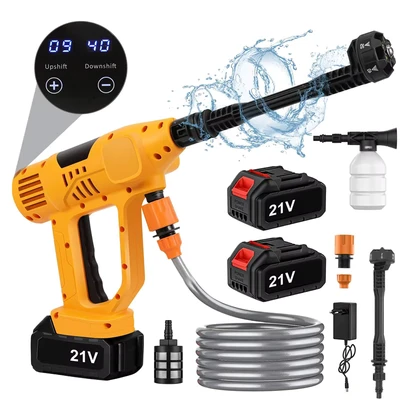 Image de Nettoyeur Haute Pression sans Fil Portable 21V, sur Batterie 50Bar, Pistolet avec 1 et Tuyau de 5M, pour Le Nettoyage Arrosage (15000mah)