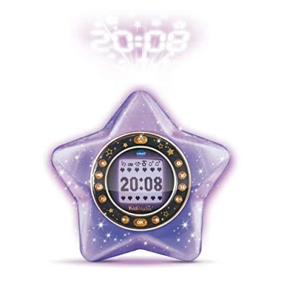 Image de VTech KidiMagic StarLight Violet, Radio Réveil Enfant 9 en 1, Étoile avec Effets Lumineux, Projection de l&#039;Heure au Plafond, Enceinte, Jeux, Cadeau 6 Ans à 12 Contenu Français