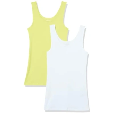 Image de Amazon Essentials Débardeur en Coupe cintrée Femme, Lot de 2, Blanc/Jaune, XS