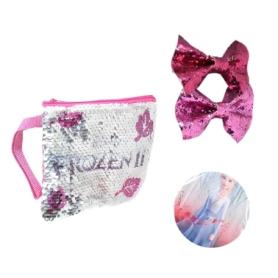 Image de Disney La Reine des Neiges Ensemble de beauté pour fille avec porte monnaie à paillettes, miroir et nœuds cheveux, multicolore, Accs cheveux