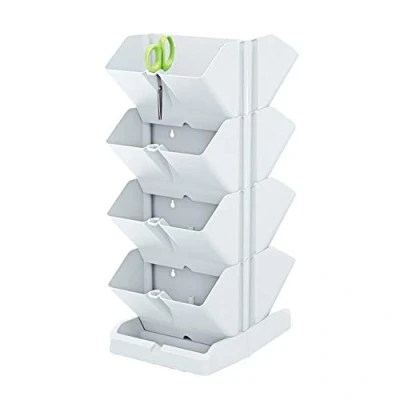 Image de PROSPERPLAST Set 2 pots de fleurs Cascade en plastique Blanc 19,5 (longueur) x 11,4 (W) 47,5 (H) cm avec ciseaux