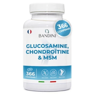 Image de Bandini® Glucosamine Chondroïtine MSM + Vitamine C 366 comprimés 6 mois Réduit inflammations des articulations, renforce le cartilage 600mg de glucosamine, 100mg chondroitine &amp; par dose