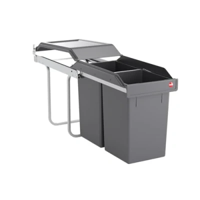 Image de Hailo Poubelle de cuisine tri sélectif 2 bacs encastrable sous évier 30L (15+15) Tandem