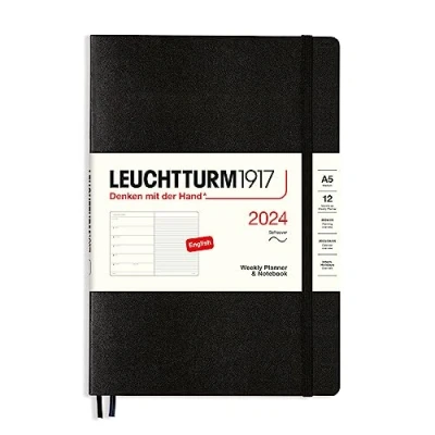 Image de LEUCHTTURM1917 367788 Agenda semainier et bloc notes à couverture souple Medium (A5) 2024, 12 mois, noir, en anglais