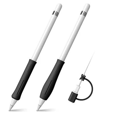 Image de FINTIE Étui en Silicone Compatible avec Apple Pencil Pro/Pencil (USB C)/Pencil (2e/1re Génération) [Design Anti Roulement] Coque Ergonomique Support de Poignée Silicone, Noir