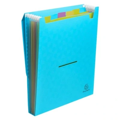 Image de Exacompta Réf. 55799E Carton de 5 Trieurs valisette vertical Pop&#039;N Co couverture et intérieur en PP recyclé 6 compartiments livrés avec 2 planches d&#039;étiquettes dim 25,5x30,5 cm cyan