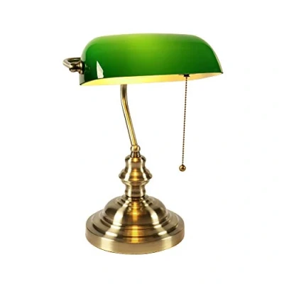 Image de Newrays Lampe de bureau banquier en verre avec interrupteur à chaîne (Vert)