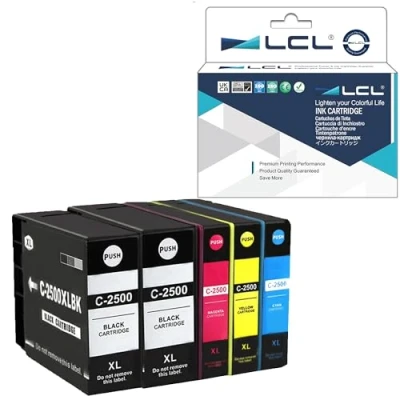 Image de LCL Cartouche d&#039;encre Compatible PGI 2500 2500XL 2500XLBK 2500XLC 2500XLM 2500XLY Pigment (2Noir 1Cyan 1Magenta 1Jaune) Remplacement pour Canon MAXIFY IB4000 iB4050 iB4100