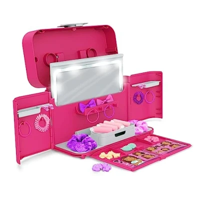 Image de Casdon Coffret Coiffure Complet dépliable Contenant des Accessoires de Coiffure, 1 avec Miroir Lumineux &amp; Livre 3 Ans +