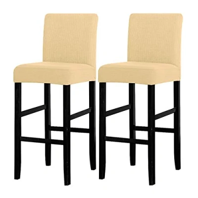 Image de LANSHENG Housses de Chaise Bar, Housse Lavable Extensible et Amovible pour Salle à Manger pivotante Courte arrière Tabouret Bar (Crème,2 Pcs)