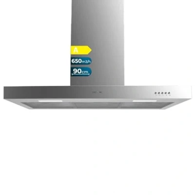 Image de Cecotec Hotte Aspirante 90cm Bolero Flux TM 906500 Inox A. 165W Motor, Decorative with Stainless Steel Finish, 650m3/h Suction, Mechanical Control, 3 Power Levels, Light, and Carbon Filter