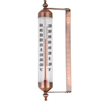 Image de thermomètre d&#039;extérieur avec jauge, effet bronze Élégant de jardin pour extérieur adapté la température extérieure, serre, garage, facile à accrocher