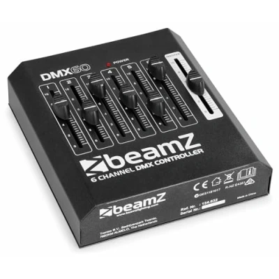 Image de BeamZ DMX60 Contrôleur DMX, 6 Canaux, Sortie DMX à 3 Broches, Fader Intégré, Léger et Facile d&#039;Utilisation, Idéal pour DJ Professionnels Mobiles