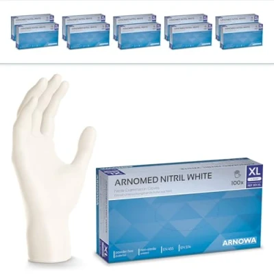 Image de ARNOMED gants nitrile taille XL, gant blanc, 1000 pièces jetable non poudrés &amp; sans latex, de cuisine et mecanique jetables, en jetables tailles XS, S, M, L, XL