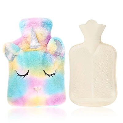 Image de Bouillotte Eau Chaude,Bouillotte avec housse, amovible et lavable, motif licorne en caoutchouc naturel, 1 l (jaune)
