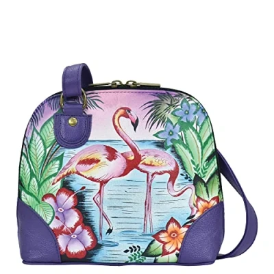 Image de Anna by Anuschka Compartiments Petit Organiseur zippé en Cuir véritable Peint à la Main pour Femme Motif Flamants Roses tropicaux, Taille Unique