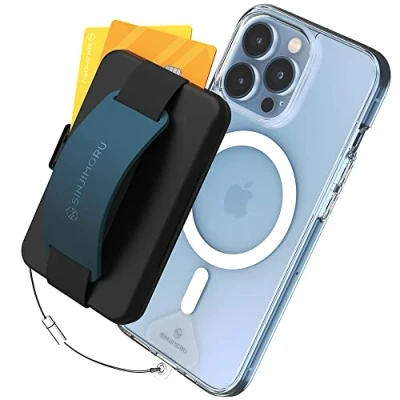 Image de Sinjimoru Porte Carte Magnétique Compatible avec iPhone, Portefeuille de Téléphone Portable à Coller Béquille et Support pour Les séries iPhone 12/13. M Card Zip Bleu