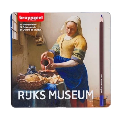 Image de Bruynzeel &amp; Rijksmuseum Set de 24 crayons couleur professionnels dans une boîte en étain pour le dessin et coloriage Johannes Vermeer