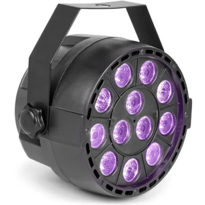 Image de Max PartyPar UV 12x LEDs 1W, Lumière Noire UV, Boitier Plastique Robuste Résistant, Mode DMX et Stand Alone, Facile à Transporter Utiliser, Parfait pour Éclairage Soirée ou Scène