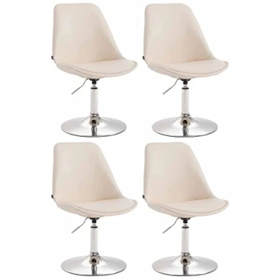 Image de CLP Lot De 4 Chaises Salle A Manger Mavevick en Similicuir I Design Retro Ajustable Et Pivotante Pied Métal, Couleur:crème, Couleur du Cadre:Chrome