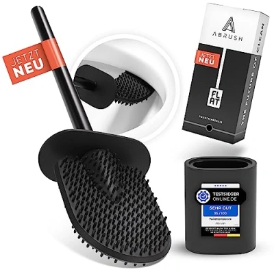 Image de brosse WC Abrush en silicone plate de qualité supérieure Support avec fixation murale Noir