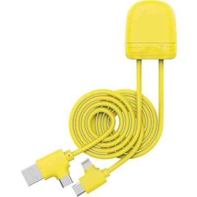 Image de Xoopar Ice C Câble de Charge Multi connecteurs USB C, USB, Lightning d&#039;1 mètre avec Transfert données pour Smartphone Universelle Iphone, Samsung,Huawei,Wiko,Xiaomi Jaune Citron