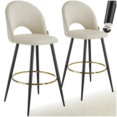 Image de TABOURET de bar TECTAKE Lot 2 chaises SACHEL en aspect velours rembourré dossier et repose pieds Crème/Noir