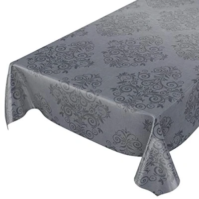 Image de ANRO Nappe en Toile cirée Lavable Motif Baroque avec arabesques Anthracite 200 x 140 cm