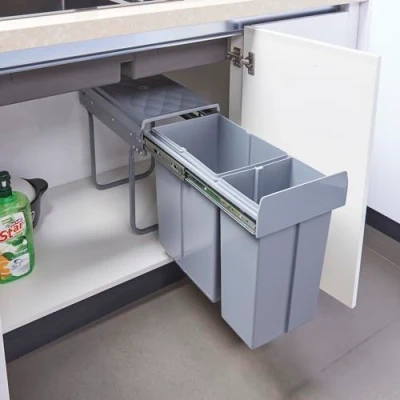 Image de [en.casa] Poubelle Encastrable sur Rails Coulissants pour Cuisine Système de Tri sous Évier avec 1 Bac 20 et 10 litres Plastique Acier 48 x 26 42 cm Gris