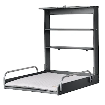 Image de roba Table à Langer Murale Pliante en Bois Laqué Anthracite + Matelas de Change Hydrofuge &quot;roba Style gris&quot; 2 Étagères Pratiques Supporte Jusqu&#039;à 15 kg Peu Encombrante