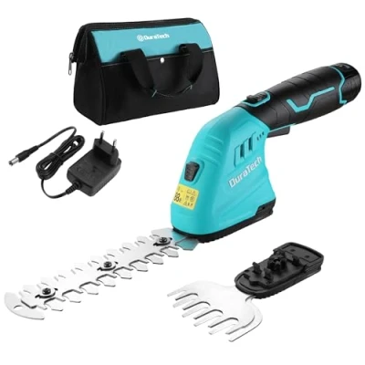 Image de DURATECH Cisaille Sculpte Haie Electrique, Taille Herbes sans Fil 12V, Batterie 2000mAh, 2 Lames, a Gazon Léger pour Coupe, Elagage, avec Sac Oxford