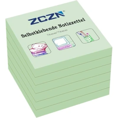 Image de ZCZN Sticky Notes Bloc adhésif 6 blocs 80 feuilles 76 x mm Vert clair
