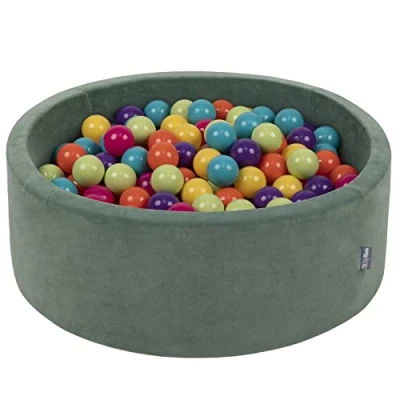 Image de KiddyMoon Piscine À Balles pour Bébé Velours Rond 90X30cm/300 7Cm Fosses Boules Jouet Enfant, Vert Forêt: Cl/Jaune/Turq/Orange/R.Foncé/Violet