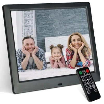 Image de TSITSC Cadre photo numérique de 8,7 pouces, écran IPS 1024 x 768, calendrier, fonction horloge, musique, photo, lecteur vidéo avec télécommande, prend en charge les cartes USB/SD (noir)